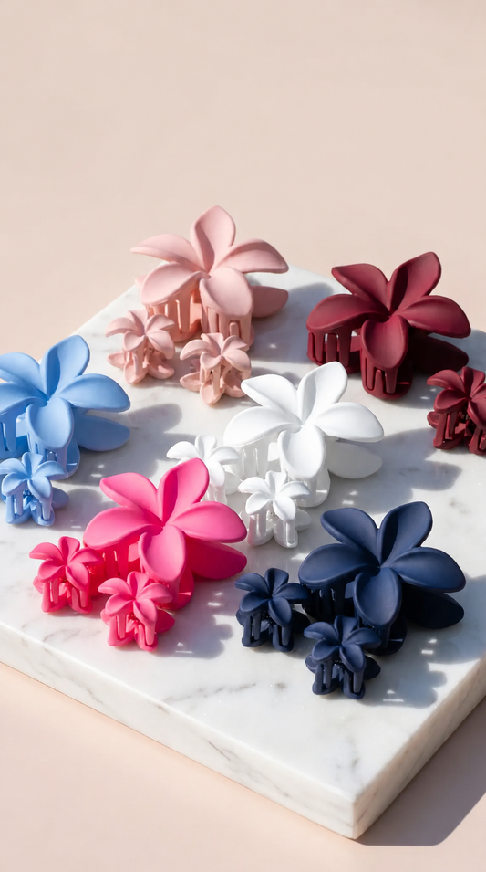 Metallic Hawaiian Flower Hair Clamps Pack of 12