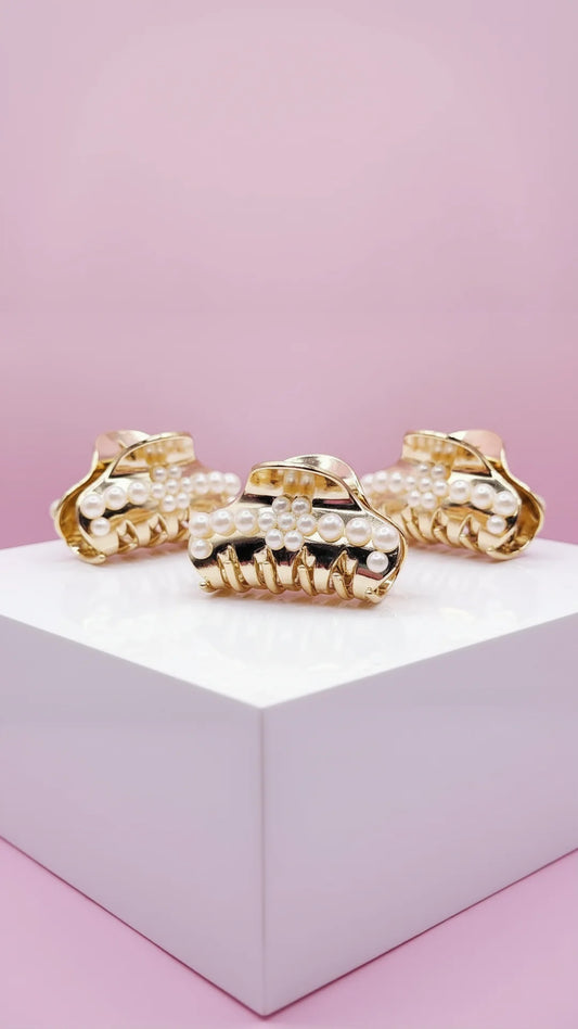Gold Pearl Hair Clamps Pack of 12