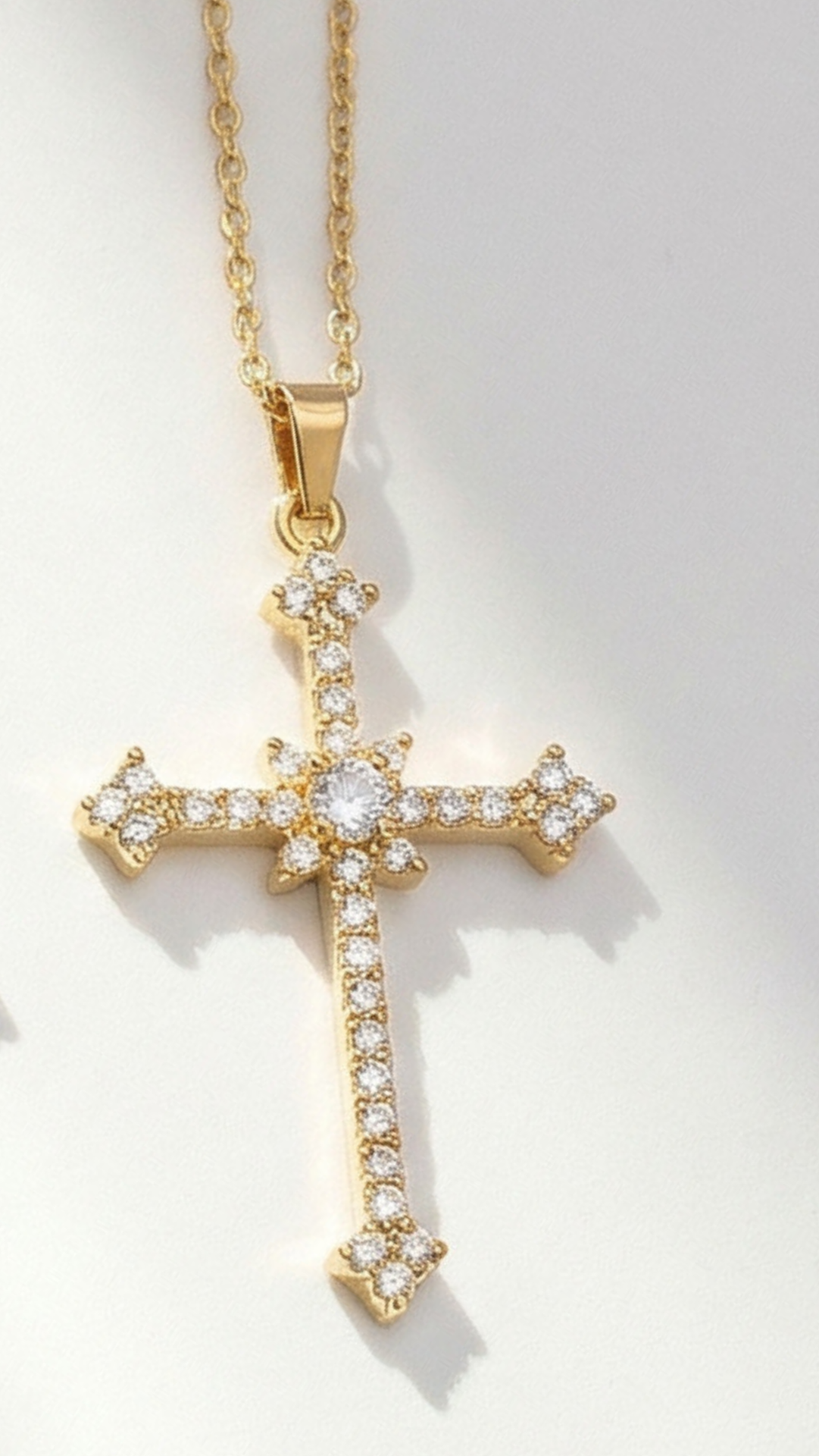 Waterproof Stainless Steel Crystal Cross Symbolic Necklace