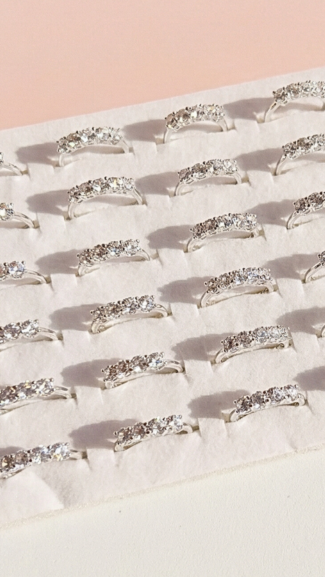 Box set of 36 Free Size Round Cut Crystal Stacking Rings