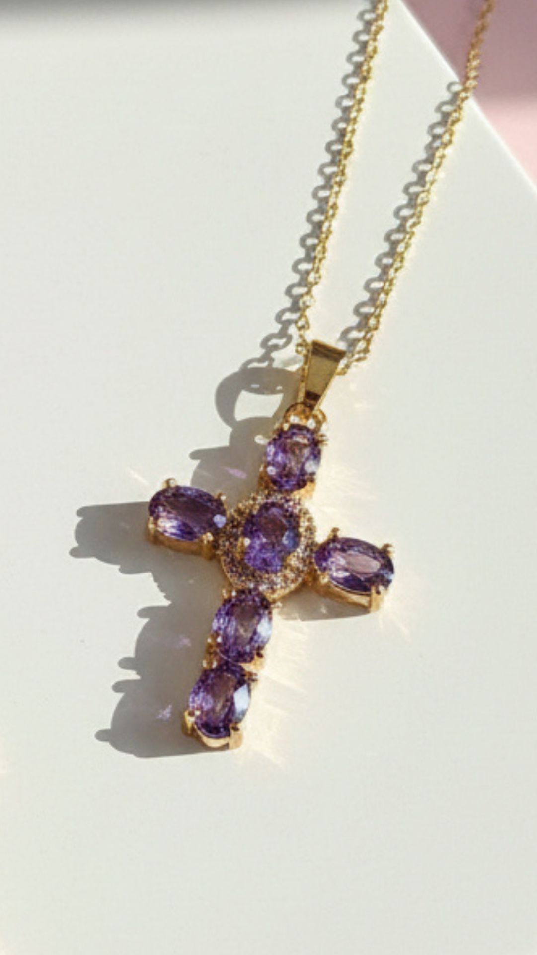Waterproof Crystal Cross Stainless Steel Necklace Pendant