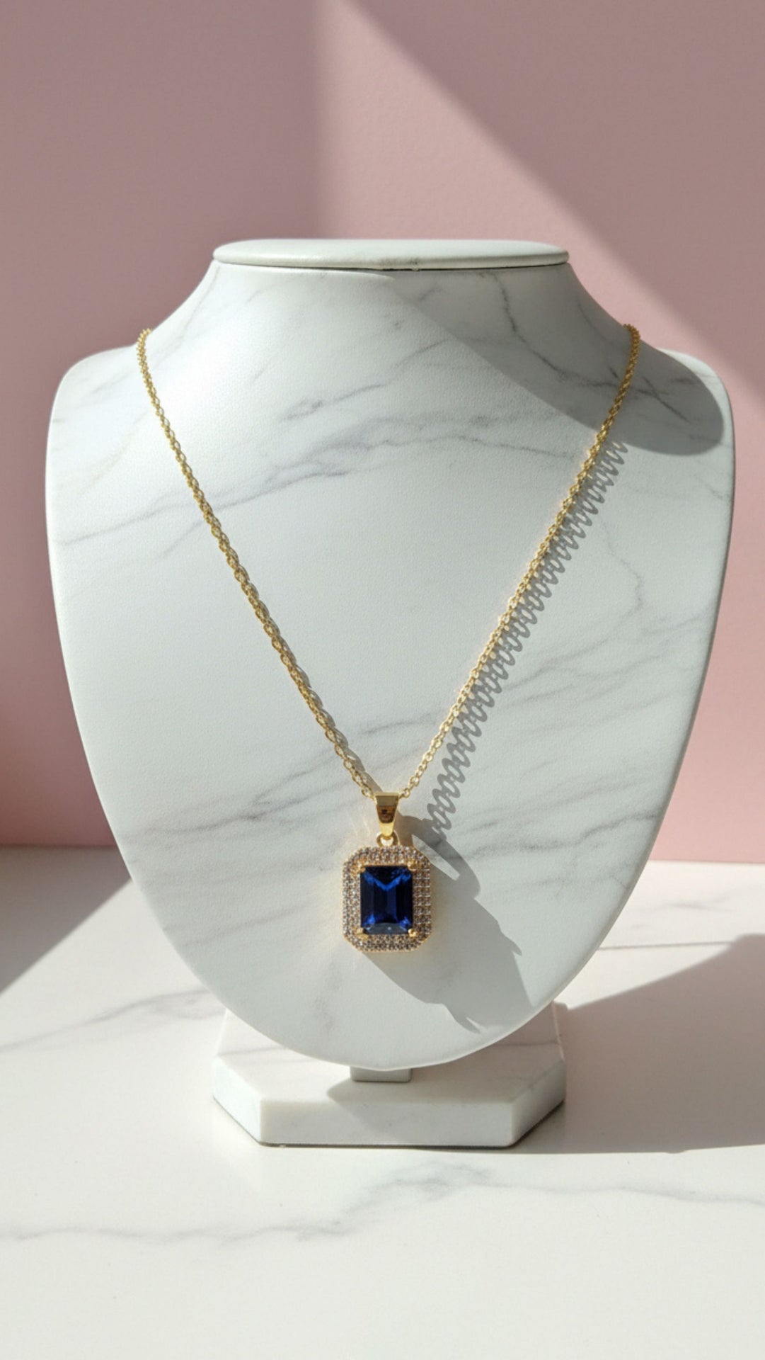 Waterproof Baguette Cut Crystal Pendant Necklace