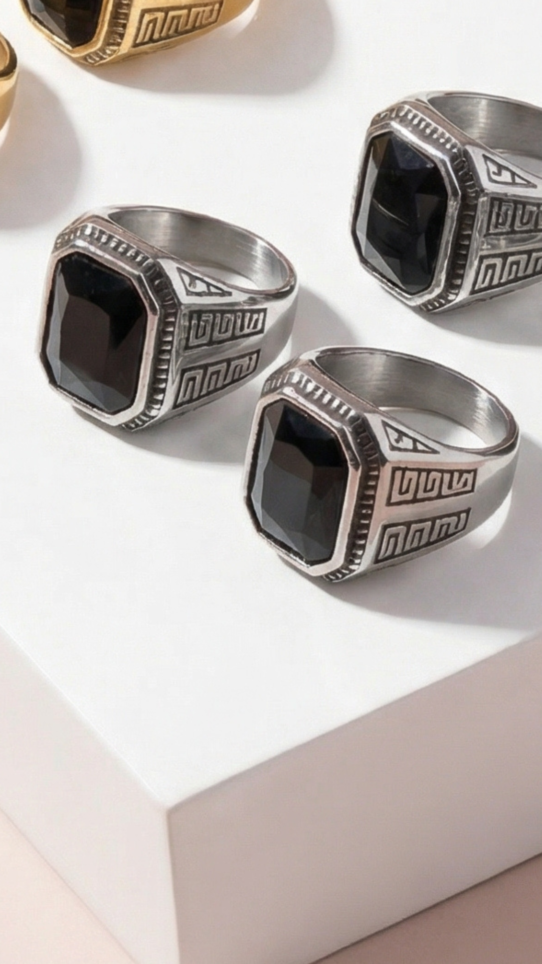 Stainless Steel Men's Black Stone Waterproof Signet Ring
