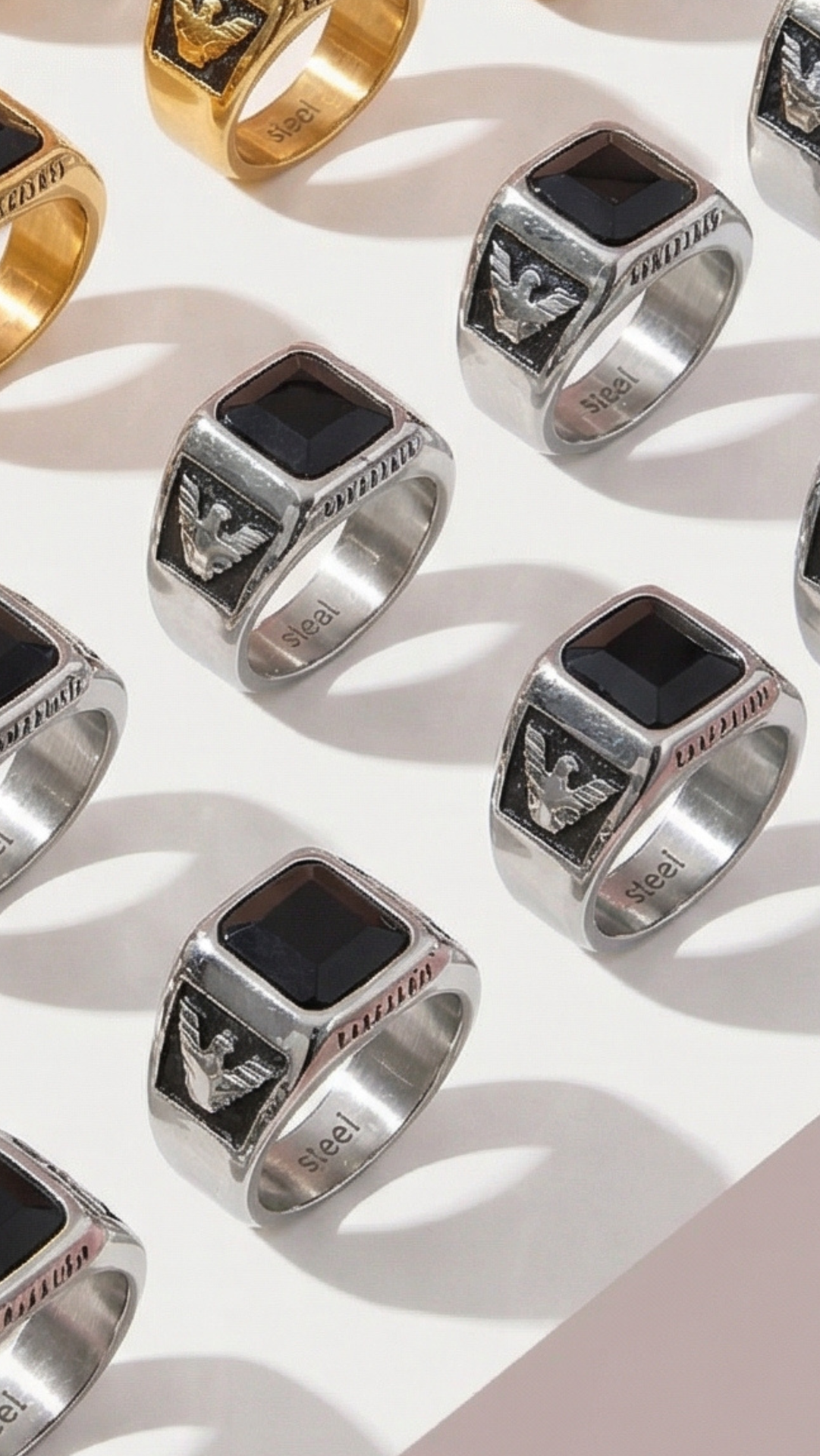 Waterproof Stainless Steel Men's Black Stone Signet Ring