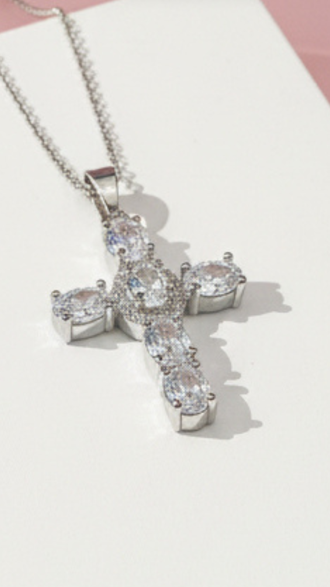 Waterproof Crystal Cross Stainless Steel Necklace Pendant