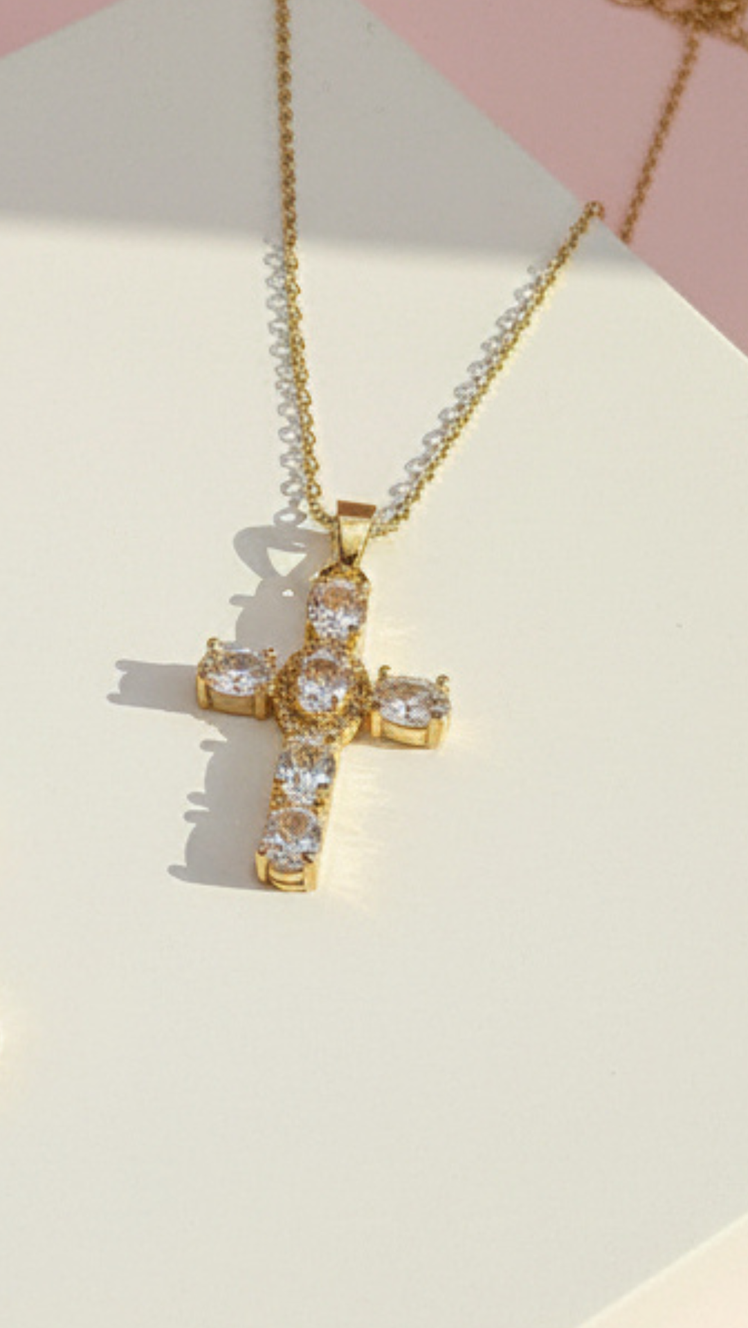 Waterproof Crystal Cross Stainless Steel Necklace Pendant