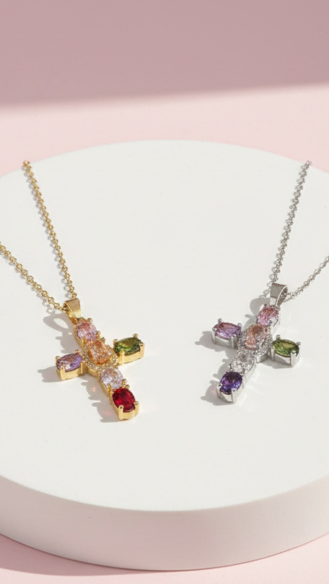 Waterproof Crystal Cross Stainless Steel Necklace Pendant