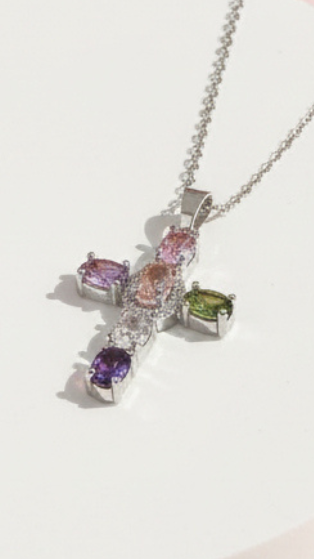 Waterproof Crystal Cross Stainless Steel Necklace Pendant