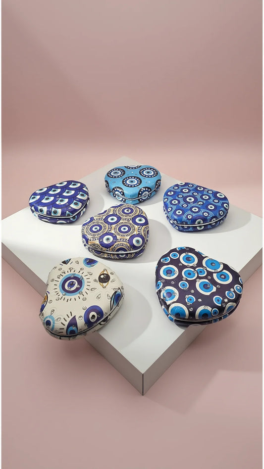 Evil Eye Heart Shape Sparkly Compact Mirrors Pack of 12