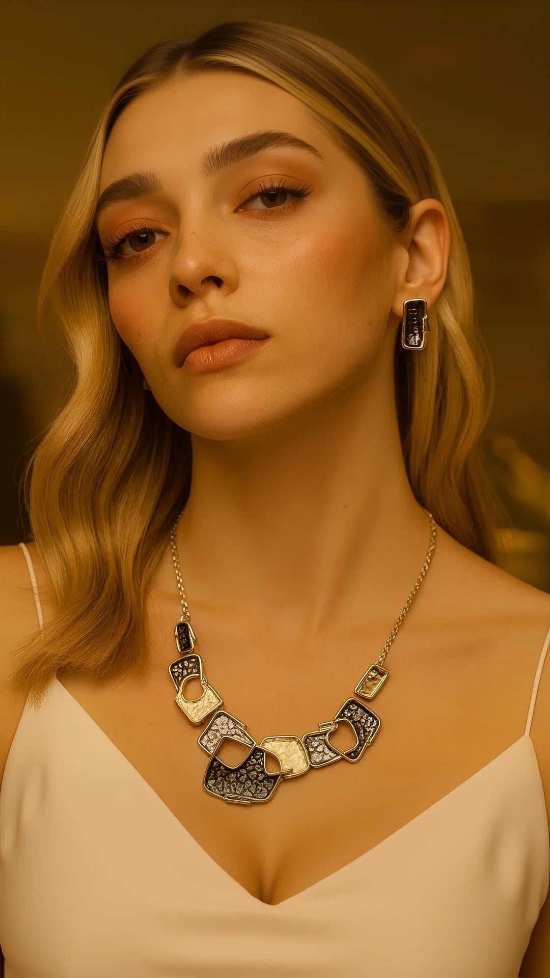 Abstract Enamel Necklace & Earrings Set