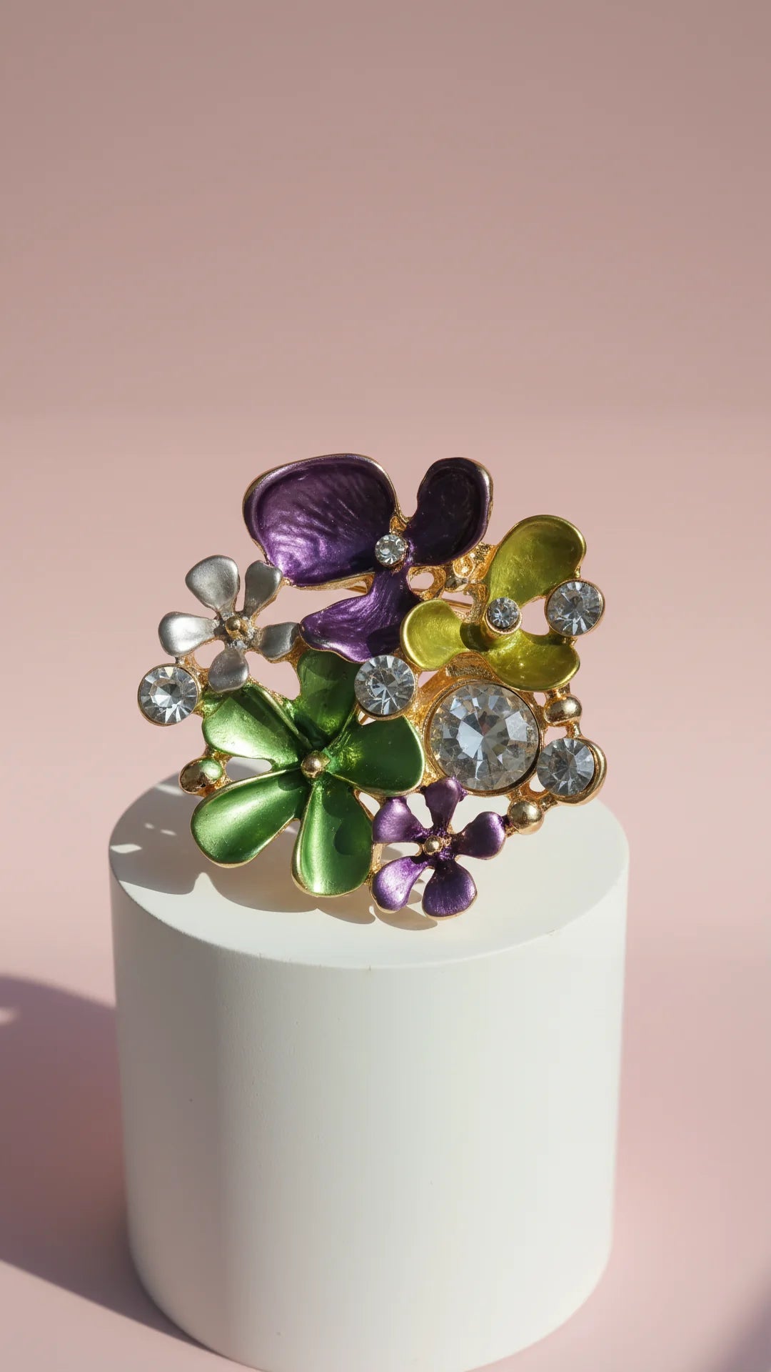 Floral Bouquet Cluster Crystal Magnetic Brooch