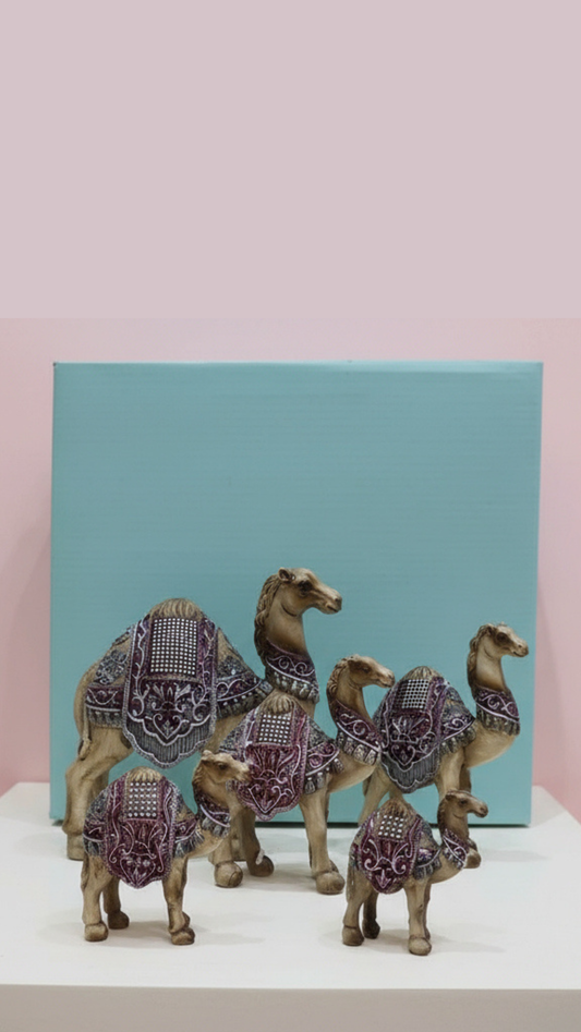 Set Of 5 Arabian Standing Camel Figures With Gift Box