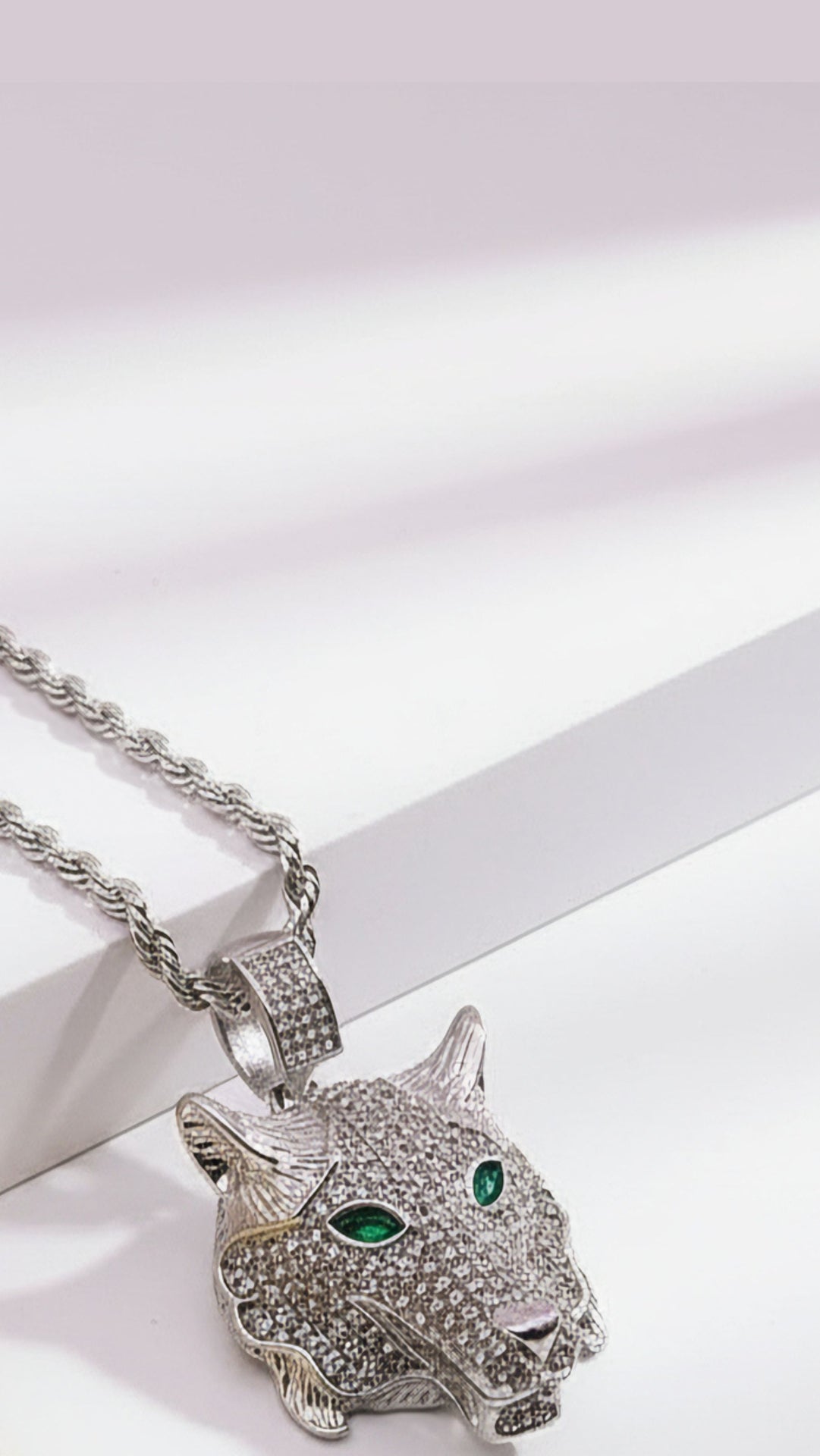 Waterproof Stainless Steel Gold Plated Crystal Wolf Necklace