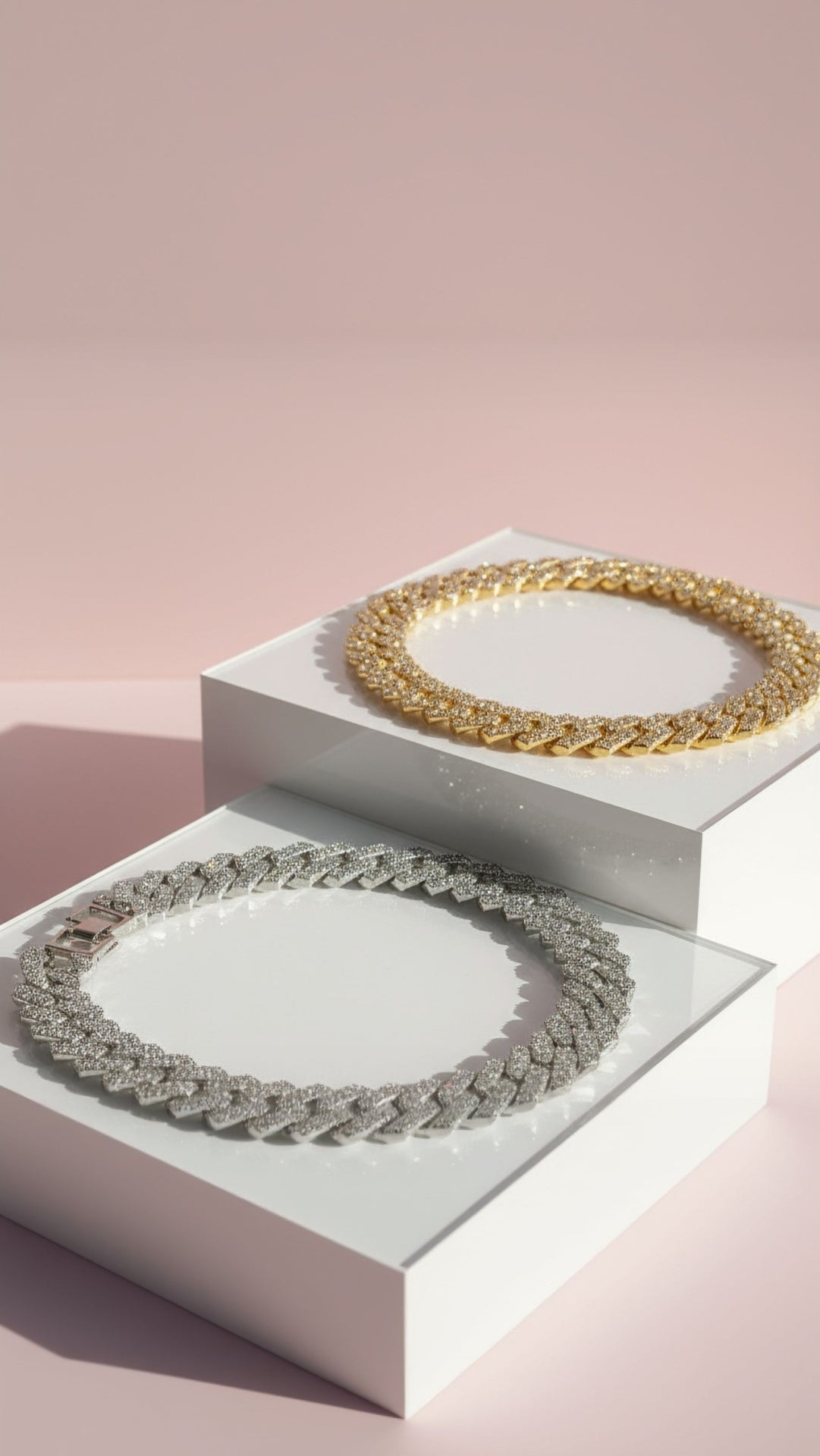 Waterproof Oversized Statement Stainless Steel Crystal Link Chain Necklace