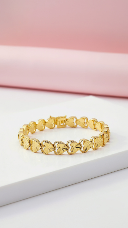 Waterproof 24k Gold Plated Shiny Heart Link Bracelet