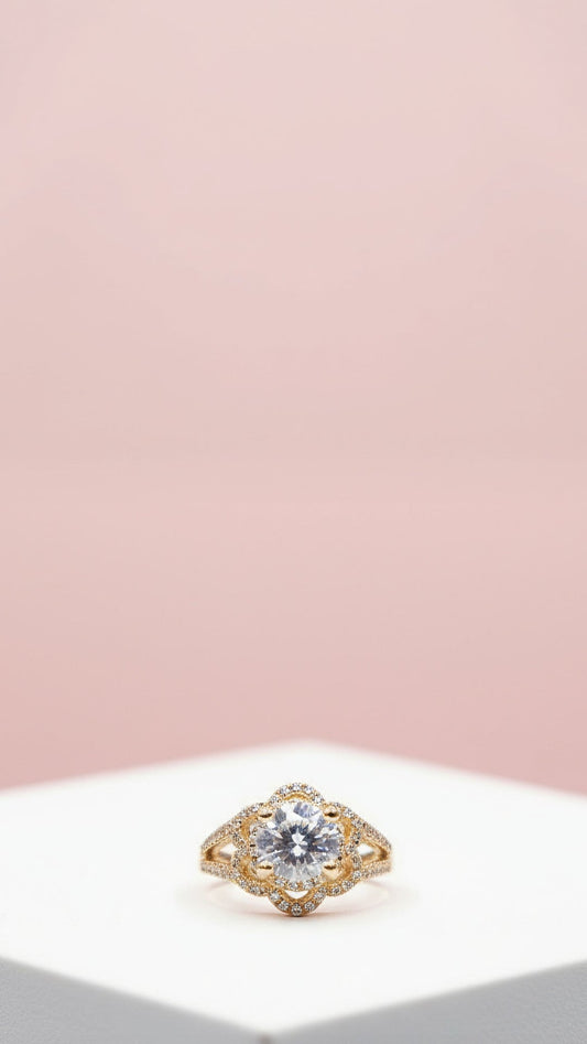 Flower Crystal Ring Gold Box set of 12