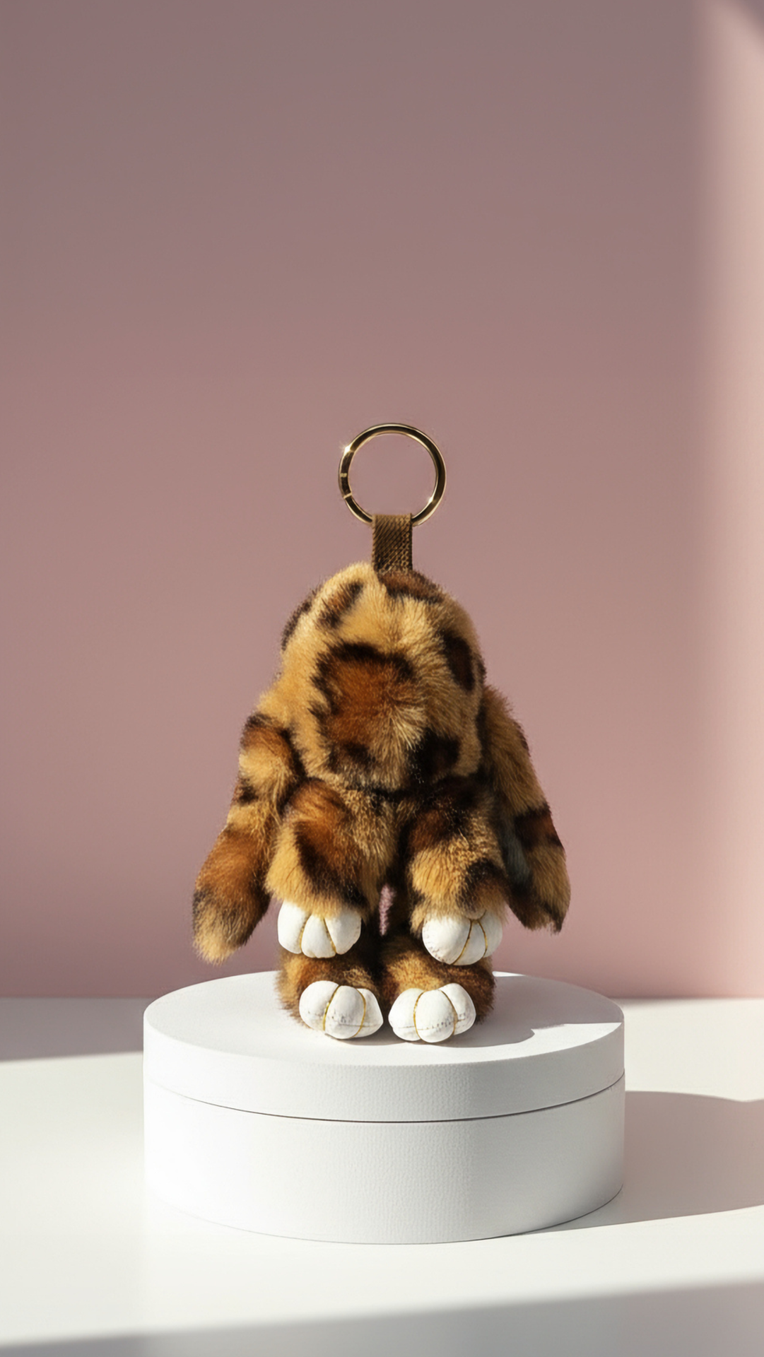 Plush Fluffy Leopard Print Bunny Rabbit Key Ring & Bag Charm