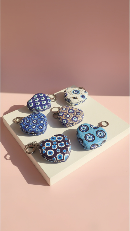 Evil Eye Compact Heart Shape Mirror Keyrings Pack of 12