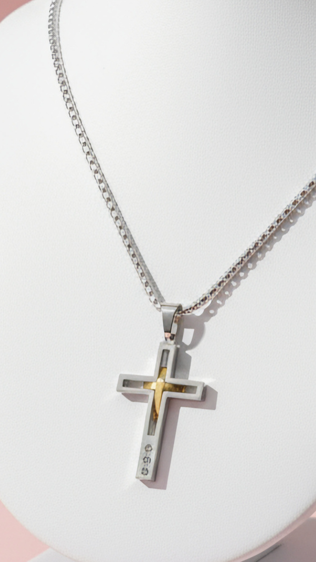 Two Tone Layered Crystal Cross Necklace