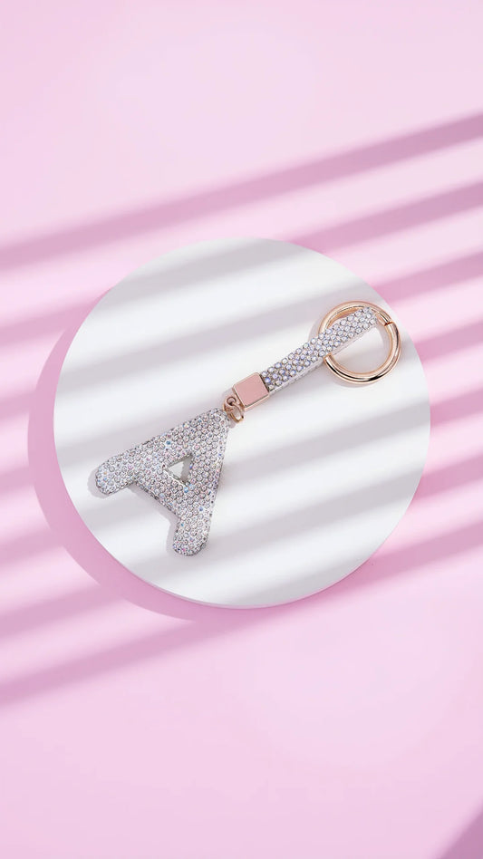 Initial Personalised Letter Silver Crystal Key Ring Keychain