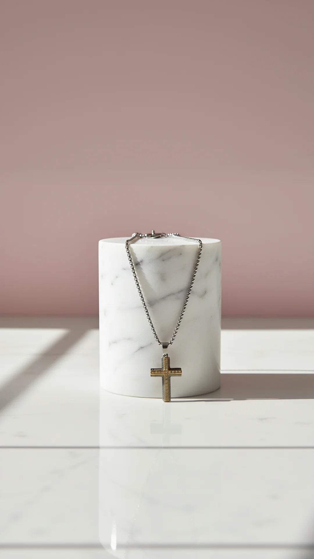 Waterproof Layered Two Tone Stainless Steel Cross Necklace